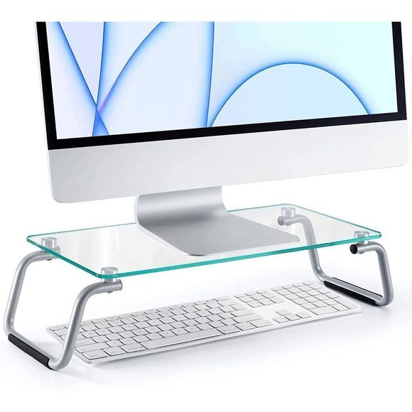 LORYERGO Glass clear Monitor Stand,for Desk,, r/Laptop/Printer, 4.7 inch Height - Picture 2 of 3